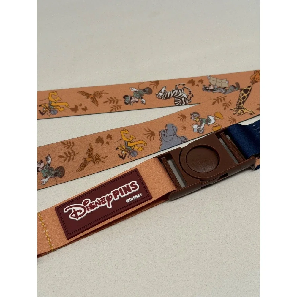 NWT Disney Parks Mickey & Friends Safari Lanyard Brown Trading Strap Reversible